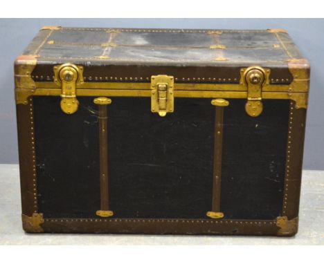 Brass bound travelling trunk with leather carrying handles, 60cm and an organ