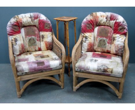 Cane suite comprising two seater sofa, two single armchairs, foot stool, and a non matching etagere