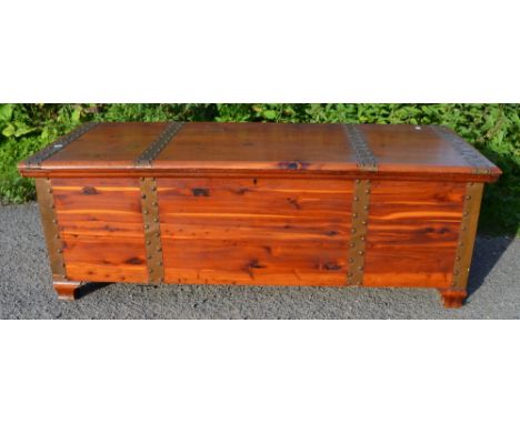 Wooden stained and brass bound trunk 