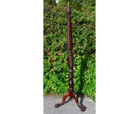 Mahogany carved standard lamp on tripod base
