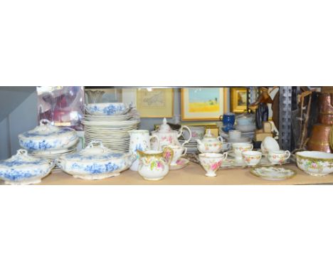 Figural lamp base, Victorian blue and white part dinner service and other china 