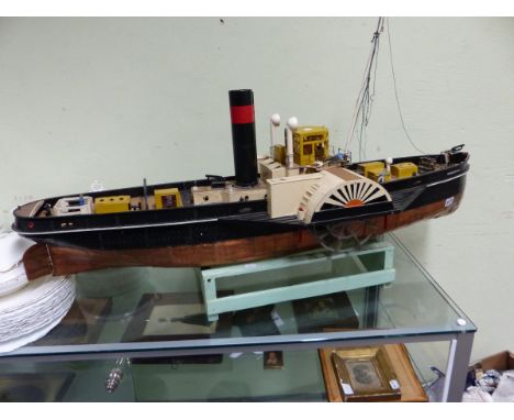 A LARGE SCRATCH BUILT MODEL OF A PADDLE STEAMER, THE EPPELTON HALL, COPPER CLAD HULL, FITTED WITH STUART TURNER SINGLE VERTIC