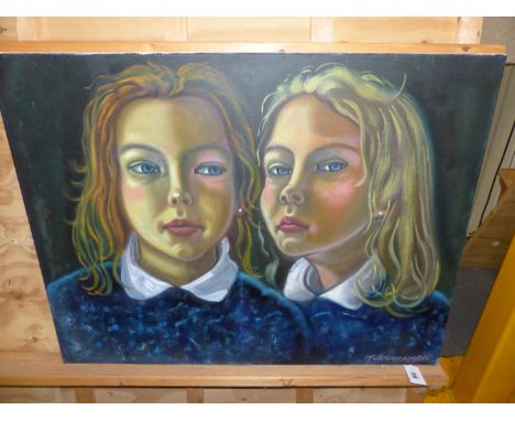 RICHARD TURNERAMON.  (1940-2013)  ARR.   STUDY OF SOPHIE AND ANOTHER PORTRAIT OF TWO GIRLS, BOTH SIGNED OIL ON CANVAS, BOTH U