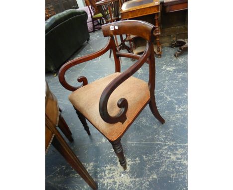 A SET OF SIX Wm.IV.MAHOGANY DINING CHAIRS, TWO SIMILAR SIDE CHAIRS AND A SIMILAR CARVER CHAIR. (9)