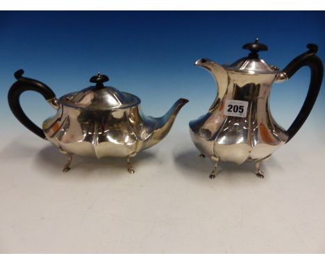 A SILVER TEAPOT AND HOT WATER POT.   B'HAM 1924, W.30ozs.