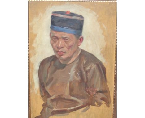 EARLY 20th.C.SCHOOL.   A PORTRAIT OF A SOUTHEAST ASIAN GENTLEMAN, INDISTINCTLY SIGNED AND DATED 1936,  OIL ON BOARD.   22 x 1