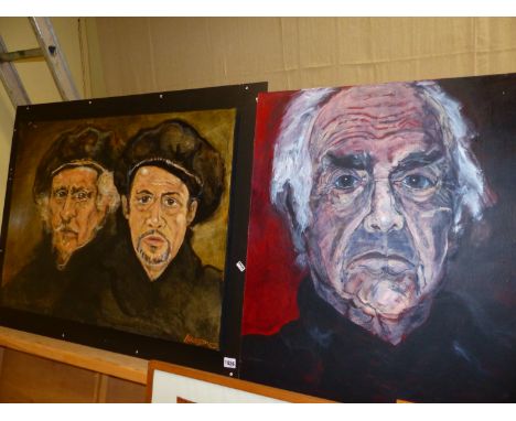 ISAACSON.  20th/21st.C.   ARR.   PORTRAIT OF TWO ARTISTS, SIGNED AND DATED 2001, OIL ON BOARD.  59 x 80cms.   TOGETHER WITH A
