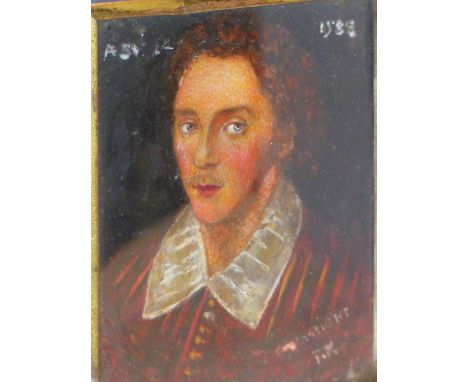 A MINIATURE PORTRAIT OF A GENTLEMAN IN 16th.C.DRESS, INDISTINCTLY INITIALLED AND DATED.   6.5 x 5cms.
