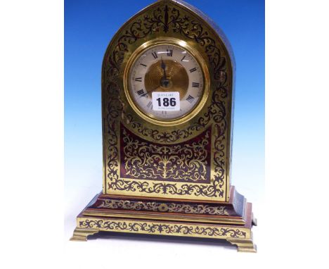 A BOULLE CASED LANCET TOPPED CLOCK WITH PLATFORM ESCAPEMENT.   H.28cms.