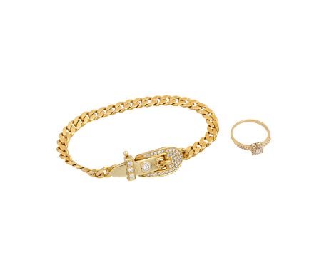   Schmuckkonvolut 2-teilig,   GG 18K, 27,4 g, Händlerkonvolut bestehend aus 1 Ring und 1 Armband, mit Steinbesatz u.a. Diaman