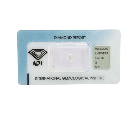   1 loser Brillant von 0,43 ct   FW (G)/SI2, inkl. IGI Zertifikat.    Loose brilliant-cut diamond of 0.43 ct, RW (G)/SI2, inc
