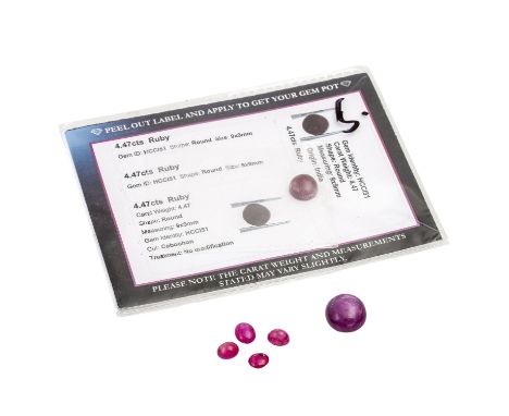   Konvolut Rubine   von 4,47 (Cabachon) + 12,7 (Sternrubin, Cabochon) + 5,8 (Oval, Cabochons) ct, mit leichten Gebrauchsspure