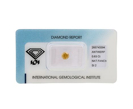   1 loser Brillant von 0,63 ct,   FANCY INTENSE GREENISH BROWNISH YELLOW/SI2, inkl. IGI Zertifikat.    | Loose brilliant-cut 