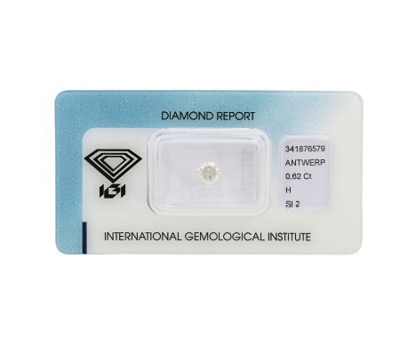  1 loser Brillant von 0,62 ct   WEISS (H)/SI2, inkl. IGI Zertifikat.    Loose brilliant-cut diamond of 0.62 ct, WHITE (H)/SI