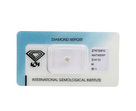   1 loser Brillant von 0,41 ct,   WEISS (H)/SI1, inkl. IGI Zertifikat.    Loose brilliant-cut diamond of 0.41 ct, WHITE (H)/S