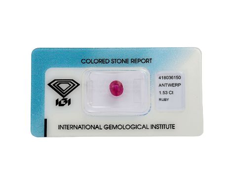   1 loser Rubin von 1,53 ct,   transparent,  inkl. IGI Zertifikat.    | Loose ruby of 1.53 ct, transparent, incl. IGI colored