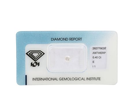   1 loser Brillant von 0,40 ct   HFW (E)/I1, inkl. IGI Zertifikat.    Loose brilliant-cut diamond of 0.40 ct, EW (E)/I1, incl