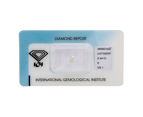   1 loser Brillant von 0,44 ct   GW+ (K)/VS1, inkl. IGI Zertifikat.    | Loose brilliant-cut diamond of 0.44 ct, TIW+ (K)/VS1