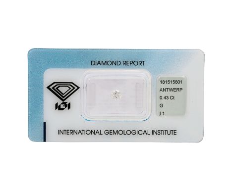   1 loser Brillant von 0,43 ct   FW (G)/I1, inkl. IGI Zertifikat.    Loose brilliant-cut diamond of 0.43 ct, RW (G)/I1, incl.