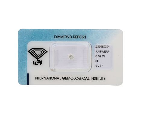   1 loser Brillant von 0,32 ct,   WEISS (H)/VVS1, inkl. IGI Zertifikat.    | Loose brilliant-cut diamond of 0.32 ct, WHITE (H