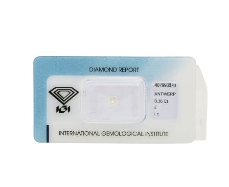   1 loser Diamant von 0,36 ct,   Prinzessin Schliff, LGW (J)/I2, inkl. IGI Zertifikat (2020) (1)    | Loose princess cut diam
