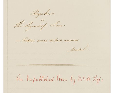 Tighe (Mary, poet, 1772-1810) Psyche; or, The Legend of Love, manuscript fair copy, title and c. 215pp., slightly browned, bo