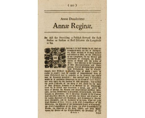 Longitude.- Act (An) for Providing a Publick Reward for such Person or Persons as shall Discover the Longitude at Sea, 6pp., 