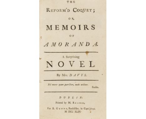 Unrecorded imprint.- Davys (Mrs. [Mary]) The Reform'd Coquet, or Memoirs of Amoranda, a Novel, woodcut head- and tail-pieces,