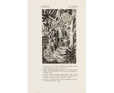 Ravilious (Eric) Almanack 1929 with Twelve Designs..., title in red and black, wood-engraved illustrations by Ravilious, some