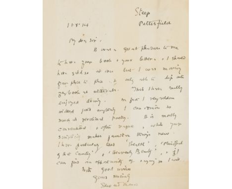 Thomas (Edward, poet and writer, 1878-1917) 3 Autograph Letters signed to Clement H. Whitby, on the publication of his books 