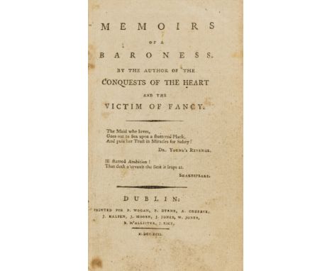 [Tomlins (Elizabeth Sophia)] Memoirs of a Baroness, first Dublin edition, advertisement f. (torn at inner margin), D6 with sh