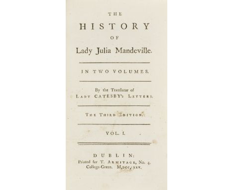 [Brooke (Frances)] The History of Lady Julia Mandeville, 2 vol. in 1, third Dublin edition, woodcut head-pieces, initials and