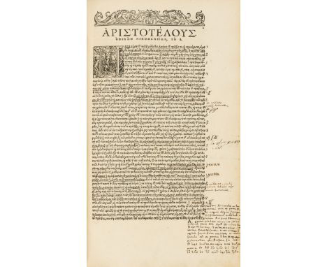 Aristotle. [Opera omnia, graece], edited by Desiderius Erasmus and Simon Grynaeus, 2 vol. in 1, collation: α8 a-z aa-tt8; A-O