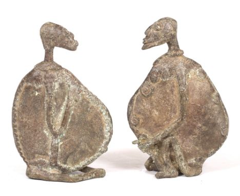 A PAIR OF TOGO CAST BRASS METAL FIGURES of abstract form, 15cm high (2)