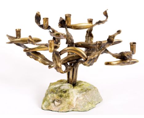 LESLIE GORDON DURBIN (1913 - 2005) A silver gilt seven light candelabrum sculpted in the form of fish weaving through seaweed
