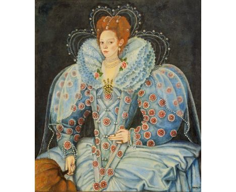 E. MOORE (LATE 20TH CENTURY ENGLISH SCHOOL) A portrait of Queen Elizabeth I, signed lower right and dated '71, oil on canvas 
