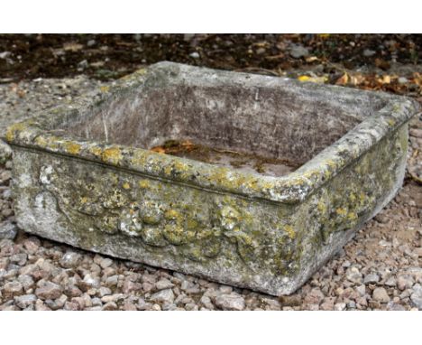 A RECONSTITUTED STONE TROUGH OR GARDEN PLANTER 58cm square x 20cm high