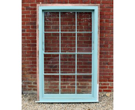 A 19TH CENTURY PAINTED PINE SASH WINDOW the window and frame overall 124.5cm wide x 196.5cm high