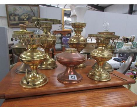 7 brass lamp bases including oil lamps
