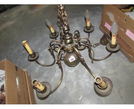 A 6 light brass electrolier