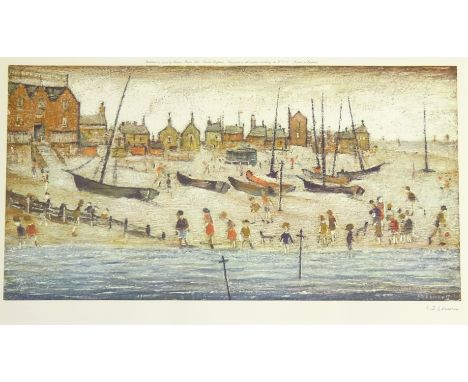 Laurence Stephen Lowry RA (Northern British 1887-1976): 'The Beach', limited edition offset lithograph in colours signed in p