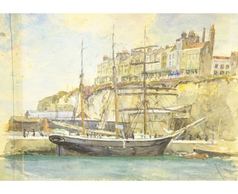 Henry Scott Tuke (Newlyn School 1858-1929): French Barque by the Quayside, watercolour from a sketch book unsigned 17.5cm x 2