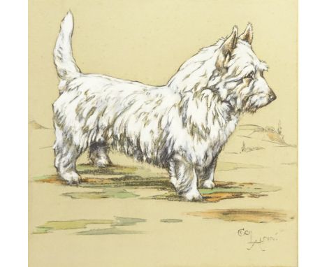 Cecil Charles Windsor Aldin (British 1870-1935): Portrait of a Terrier in Landscape, pastel and gouache signed 36cm x 36cm Co