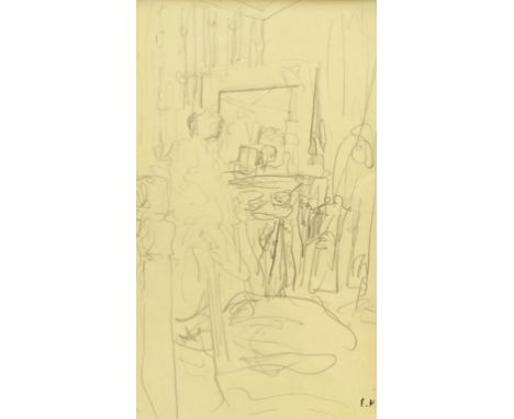 Edouard Vuillard (French 1868-1940): 'Personnage dans un Interieur', pencil sketch stamped with initials c.1925, 17cm x 10cmP