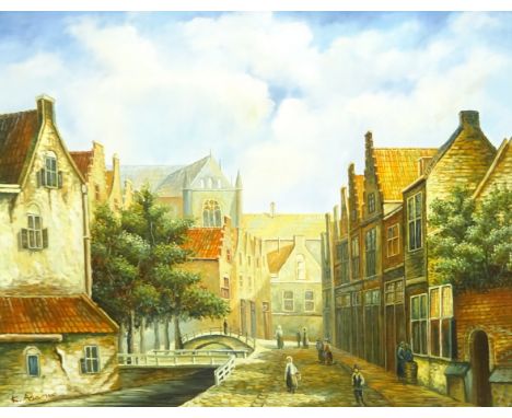 K Adams (Continental 20th century): Dutch Street Scene, oil on panel signed 39cm x 49cm Condition Report Click here for furth