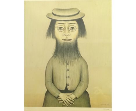 Laurence Stephen Lowry RA (Northern British 1887-1976): 'Woman with a Beard', limited edition coloured lithograph signed in p