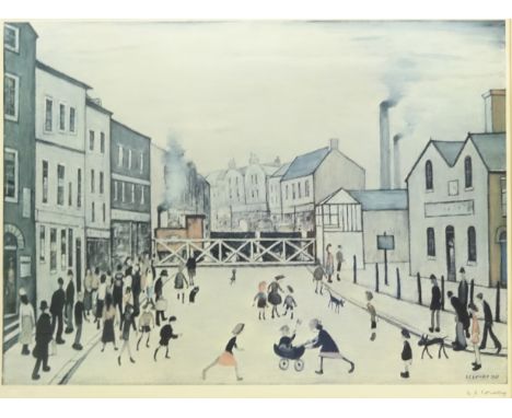 Laurence Stephen Lowry RA (Northern British 1887-1976): 'Level Crossing Burton-on-Trent', limited edition coloured lithograph