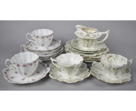 A Part Foley China Wileman Tea Set Decorated with Classical Scene, Swag, Foliage and Figural Cartouches Comprising Four Sauce