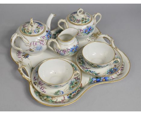 A French Porcelain "Tete-a-tete" Tea for Two Service to Comprise Tray, Two Cups, Two Saucers, Teapot, Lidded Sugar and a Milk