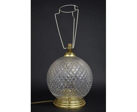 A Brass and Glass Globular Table Lamp, No Shade, 29cms High 